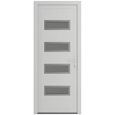 Front Exterior Prehung Metal-Plastic Door Frosted Glass | Manux 8113 White Silk | Office Commercial and Residential Doors Entrance Patio Garage W32x80 Left-hand