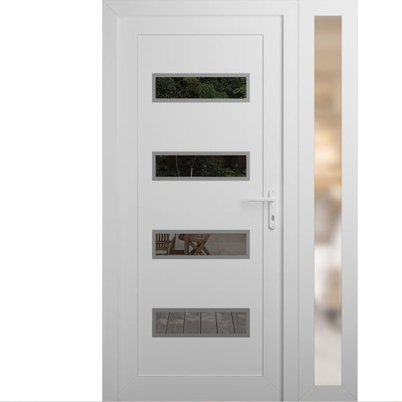 Front Exterior Prehung Metal-Plastic Door Frosted Glass | Manux 8113 White Silk | Side Sidelite Transom | Office Commercial and Residential Doors Entrance Patio Garage 52 x 80 (W36+16x80) Left-hand