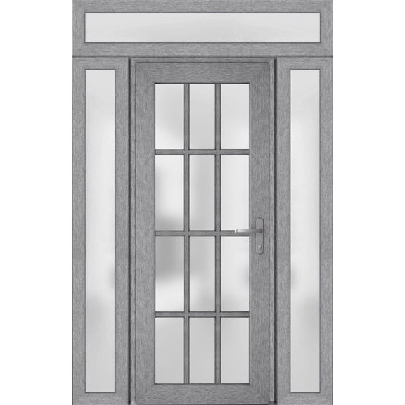 Prehung Exterior Front Door Frosted Glass|68 x 94 Inch|2-3/4 Inch Thick|2 Sidelites Transom|Grey Ash|Model 8312|Left-Hand Inswing|Metal Insulated Entry Door for Home Office Garage Patio