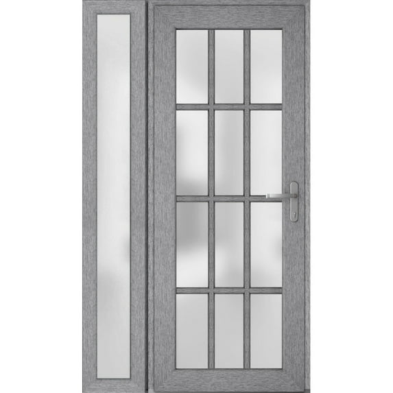 Front Exterior Prehung Metal-Plastic Door Frosted Glass / Manux 8312 Grey Ash / Side Window / Office Commercial and Residential Doors Entrance Patio Garage 48" x 80" Left-hand Inswing