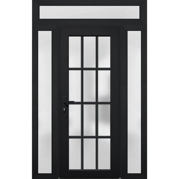 Front Exterior Prehung Metal-Plastic Door Frosted Glass / Manux 8312 Matte Black / 2 Side and Top Window / Office Commercial and Residential Doors Entrance Patio Garage 60" x 94" Right-hand Inswing