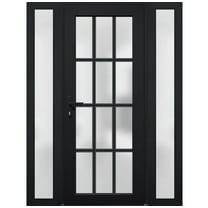 Front Exterior Prehung Metal-Plastic Door Frosted Glass / Manux 8312 Matte Black / 2 Side Windows / Office Commercial and Residential Doors Entrance Patio Garage 60" x 80" Right-hand Inswing