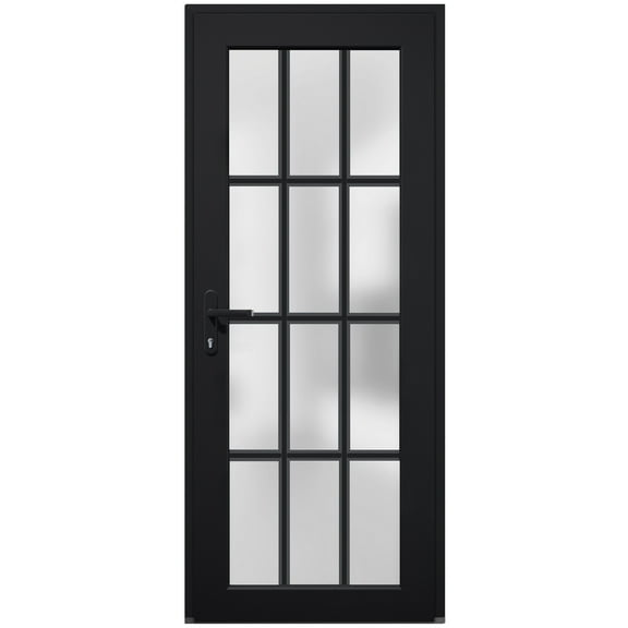 Front Exterior Prehung Metal-Plastic Door Frosted Glass / Manux 8312 Matte Black / Office Commercial and Residential Doors Entrance Patio Garage 36" x 80" Right-hand Inswing