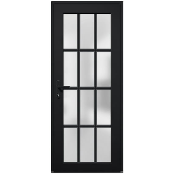 Front Exterior Prehung Metal-Plastic Door Frosted Glass / Manux 8312 Matte Black / Office Commercial and Residential Doors Entrance Patio Garage 36" x 80" Right-hand Inswing