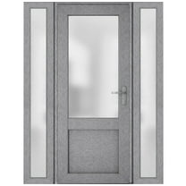 Front Exterior Prehung Metal-Plastic Door Frosted Glass / Manux 8422 Grey Ash / 2 Side Windows / Office Commercial and Residential Doors Entrance Patio Garage 64" x 80" Left-hand Inswing