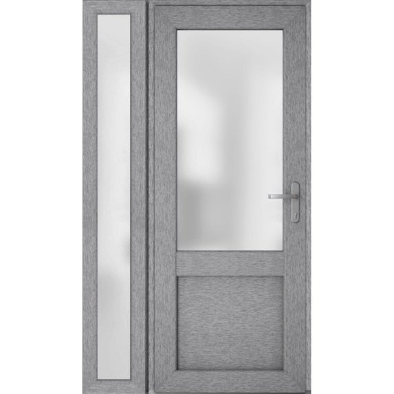 Front Exterior Prehung Metal-Plastic Door Frosted Glass / Manux 8422 Grey Ash / Side Window / Office Commercial and Residential Doors Entrance Patio Garage 52" x 80" Left-hand Inswing