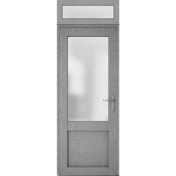 Front Exterior Prehung Metal-Plastic Door Frosted Glass / Manux 8422 Grey Ash / Top Window / Office Commercial and Residential Doors Entrance Patio Garage 36" x 96" Left-hand Inswing