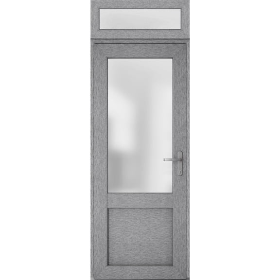Front Exterior Prehung Metal-Plastic Door Frosted Glass / Manux 8422 Grey Ash / Top Window / Office Commercial and Residential Doors Entrance Patio Garage 36" x 94" Left-hand Inswing