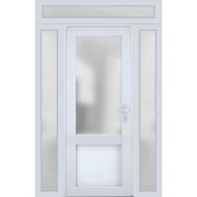 Front Exterior Prehung Metal-Plastic Door Frosted Glass / Manux 8422 White Silk / 2 Side and Top Window / Office Commercial and Residential Doors Entrance Patio Garage 60" x 96" Left-hand Inswing