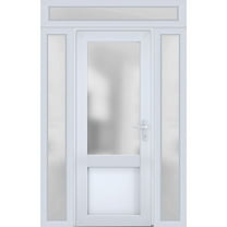 Front Exterior Prehung Metal-Plastic Door Frosted Glass / Manux 8422 White Silk / 2 Side and Top Window / Office Commercial and Residential Doors Entrance Patio Garage 68" x 96" Left-hand Inswing
