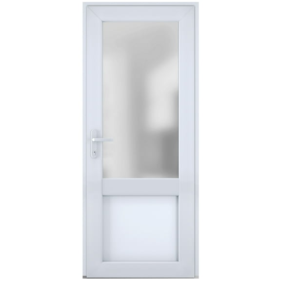 Front Exterior Prehung Metal-Plastic Door Frosted Glass / Manux 8422 White Silk / Office Commercial and Residential Doors Entrance Patio Garage 36" x 80" Right-hand Inswing