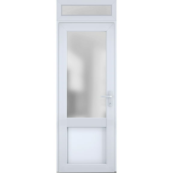 Front Exterior Prehung Metal-Plastic Door Frosted Glass / Manux 8422 White Silk / Top Window / Office Commercial and Residential Doors Entrance Patio Garage 36" x 96" Left-hand Inswing