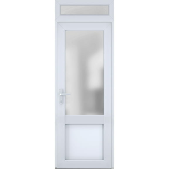 Front Exterior Prehung Metal-Plastic Door Frosted Glass / Manux 8422 White Silk / Top Window / Office Commercial and Residential Doors Entrance Patio Garage 36" x 96" Right-hand Inswing