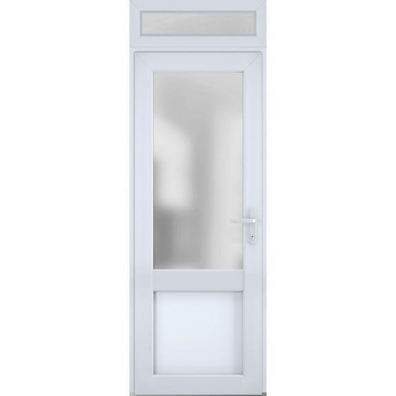 Front Exterior Prehung Metal-Plastic Door Frosted Glass / Manux 8422 White Silk / Top Window / Office Commercial and Residential Doors Entrance Patio Garage 36" x 94" Left-hand Inswing