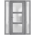 thumbnail image 1 of Front Exterior Prehung Metal-Plastic Door Frosted Glass / Manux 8552 Grey Ash / 2 Side Windows / Office Commercial and Residential Doors Entrance Patio Garage 68" x 80" Right-hand Inswing, 1 of 5