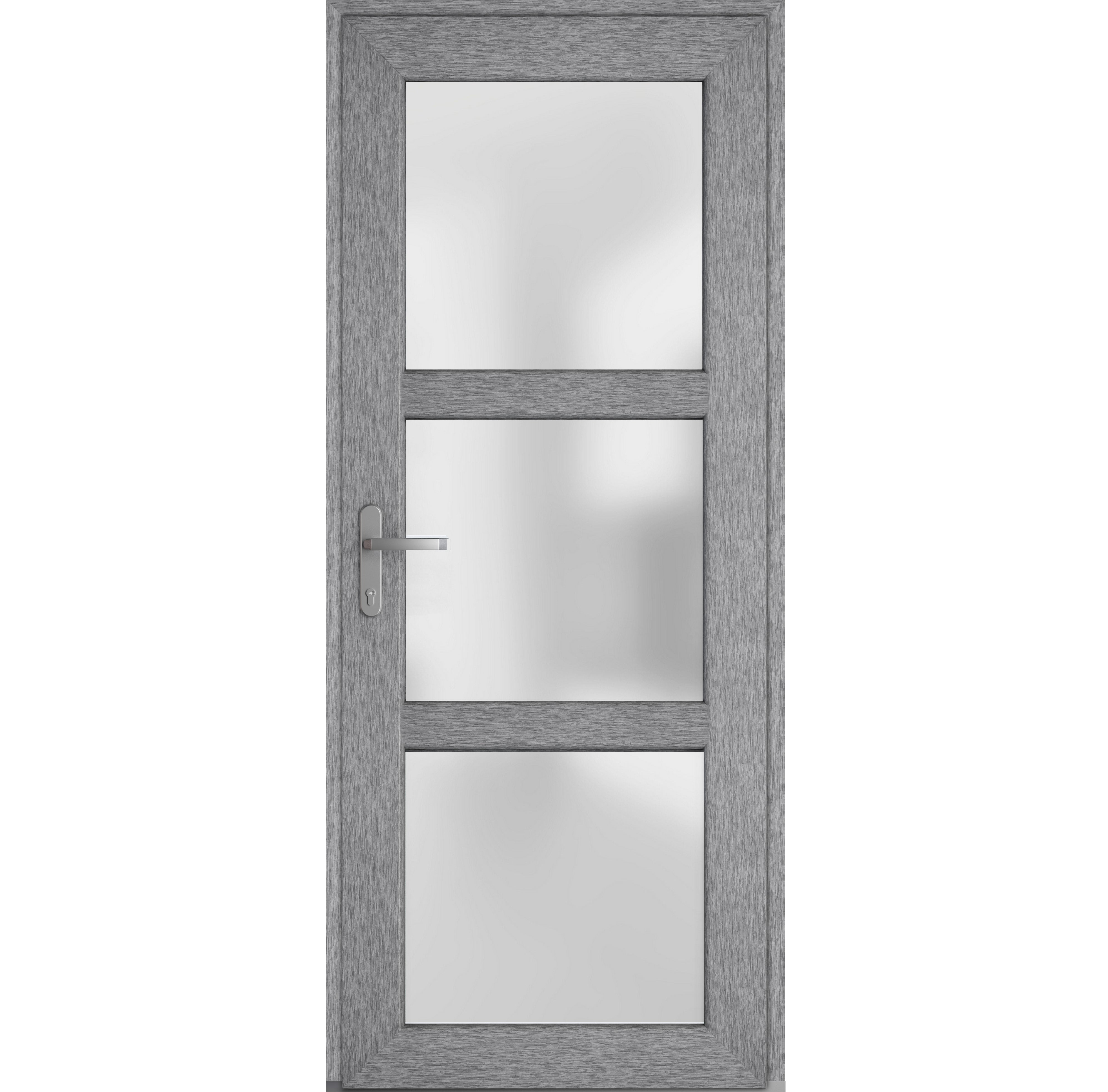 Front Exterior Prehung Metal-Plastic Door Frosted Glass / Manux 8552 Grey Ash / Office Commercial and Residential Doors Entrance Patio Garage 36" x 80" Right-hand Inswing