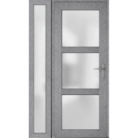 Front Exterior Prehung Metal-Plastic Door Frosted Glass / Manux 8552 Grey Ash / Side Window / Office Commercial and Residential Doors Entrance Patio Garage 48" x 80" Left-hand Inswing