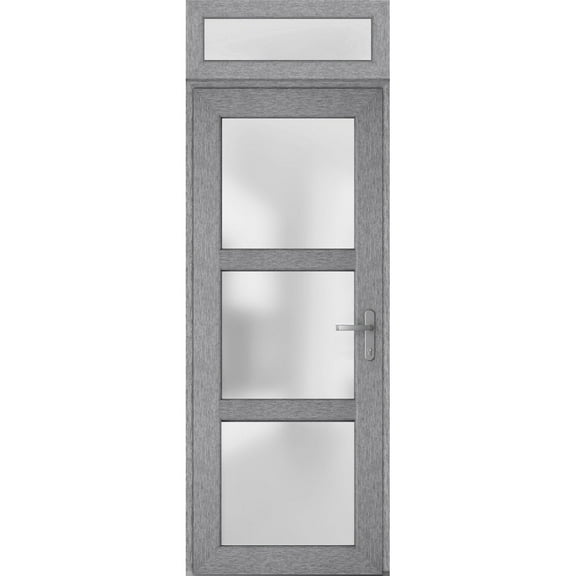 Front Exterior Prehung Metal-Plastic Door Frosted Glass / Manux 8552 Grey Ash / Top Window / Office Commercial and Residential Doors Entrance Patio Garage 36" x 94" Left-hand Inswing