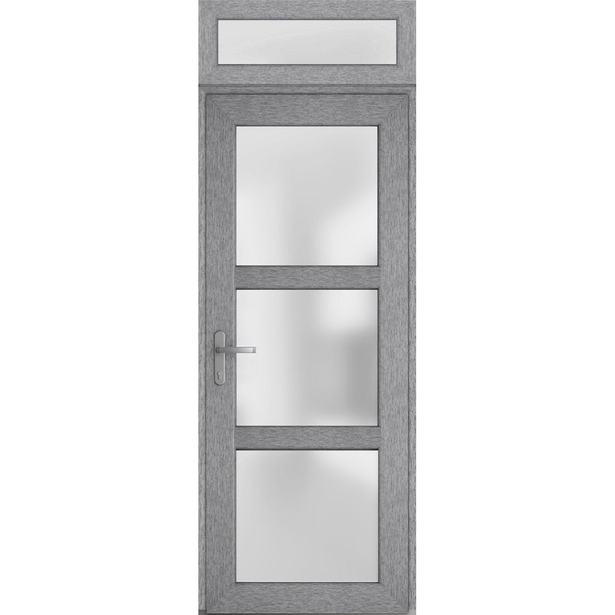 Front Exterior Prehung Metal-Plastic Door Frosted Glass / Manux 8552 Grey Ash / Top Window / Office Commercial and Residential Doors Entrance Patio Garage 36" x 94" Right-hand Inswing