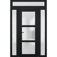 thumbnail image 1 of Front Exterior Prehung Metal-Plastic Door Frosted Glass / Manux 8552 Matte Black / 2 Side and Top Window / Office Commercial and Residential Doors Entrance Patio Garage 68" x 96" Right-hand Inswing, 1 of 7