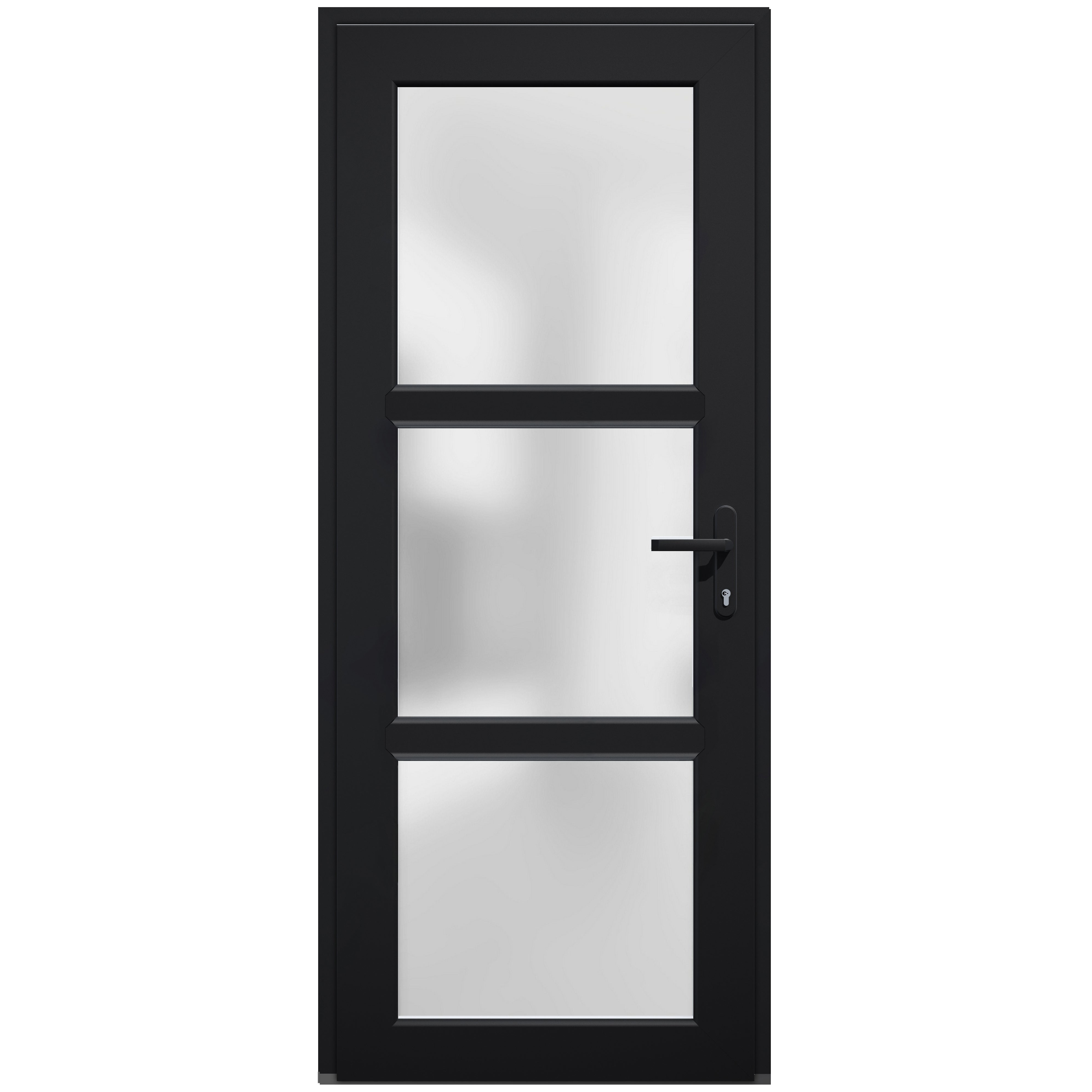 Front Exterior Prehung Metal-Plastic Door Frosted Glass / Manux 8552 Matte Black / Office Commercial and Residential Doors Entrance Patio Garage 36" x 80" Left-hand Inswing