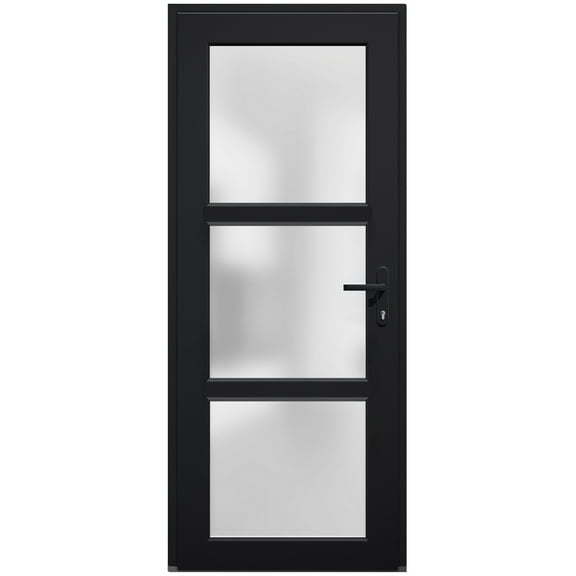 Front Exterior Prehung Metal-Plastic Door Frosted Glass / Manux 8552 Matte Black / Office Commercial and Residential Doors Entrance Patio Garage 36" x 80" Left-hand Inswing