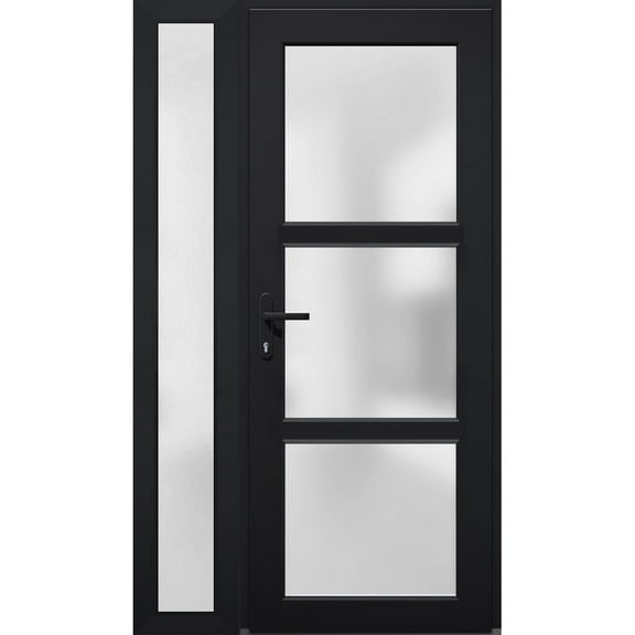 Front Exterior Prehung Metal-Plastic Door Frosted Glass / Manux 8552 Matte Black / Side Window / Office Commercial and Residential Doors Entrance Patio Garage 50" x 80" Right-hand Inswing