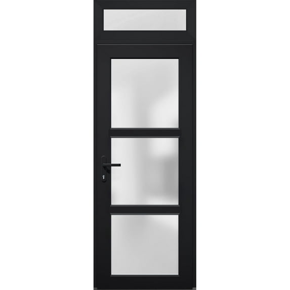 Front Exterior Prehung Metal-Plastic Door Frosted Glass / Manux 8552 Matte Black / Top Window / Office Commercial and Residential Doors Entrance Patio Garage 36" x 96" Right-hand Inswing