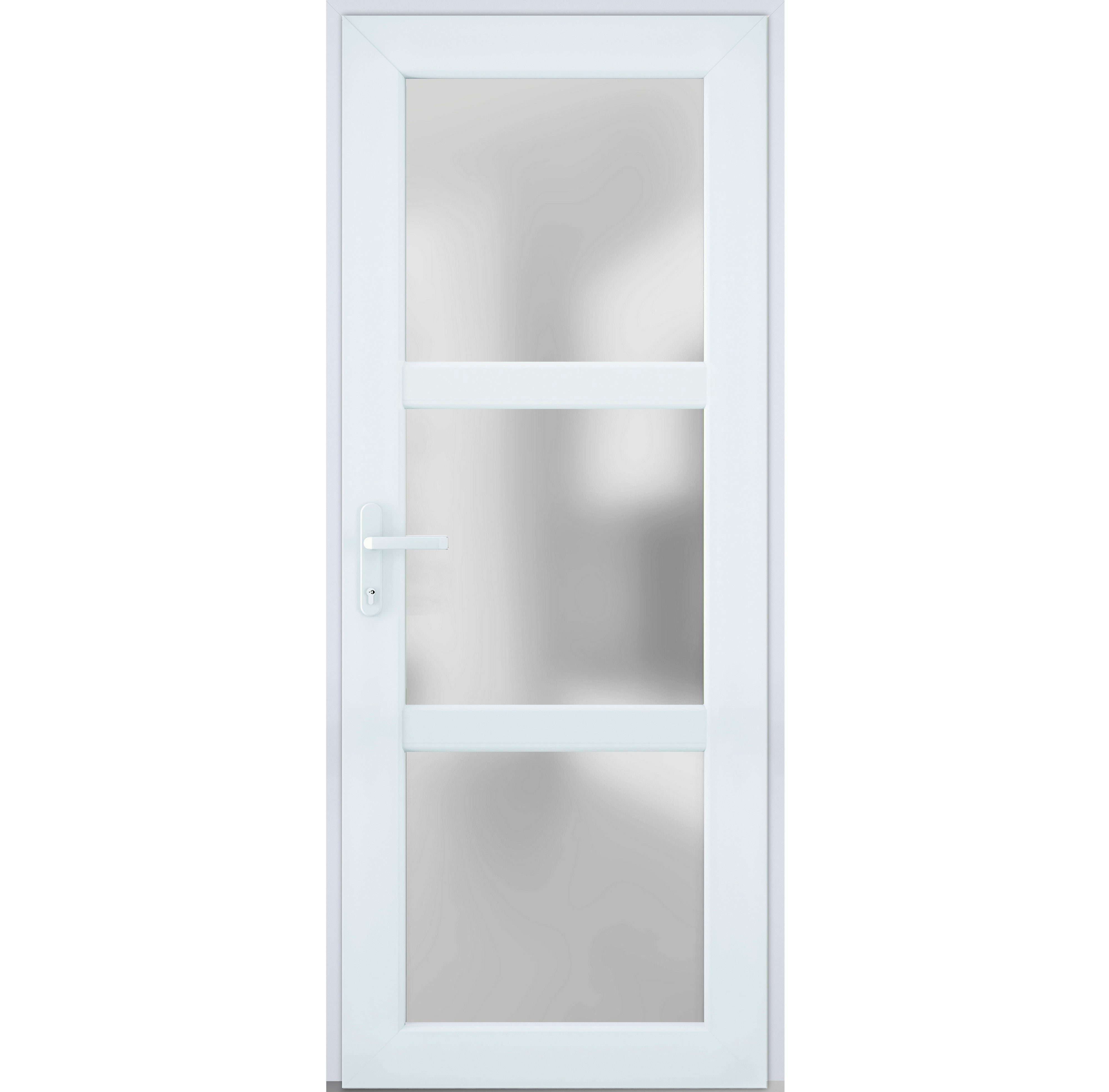 Front Exterior Prehung Metal-Plastic Door Frosted Glass / Manux 8552 White Silk / Office Commercial and Residential Doors Entrance Patio Garage 36" x 80" Right-hand Inswing