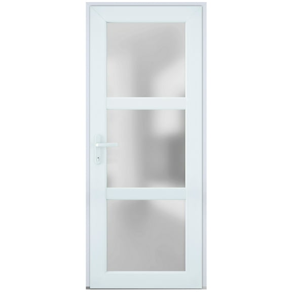 Front Exterior Prehung Metal-Plastic Door Frosted Glass / Manux 8552 White Silk / Office Commercial and Residential Doors Entrance Patio Garage 36" x 80" Right-hand Inswing