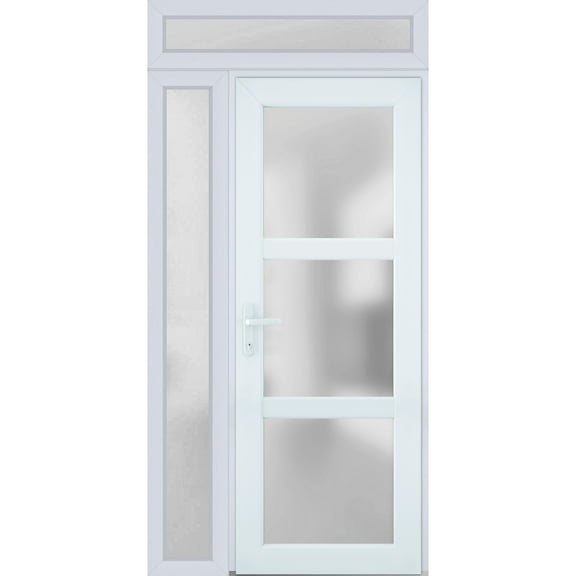 Front Exterior Prehung Metal-Plastic Door Frosted Glass / Manux 8552 White Silk / Side and Top Window / Office Commercial and Residential Doors Entrance Patio Garage 52" x 96" Right-hand Inswing