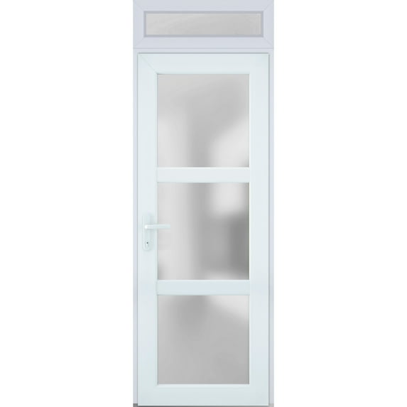 Front Exterior Prehung Metal-Plastic Door Frosted Glass / Manux 8552 White Silk / Top Window / Office Commercial and Residential Doors Entrance Patio Garage 36" x 94" Right-hand Inswing