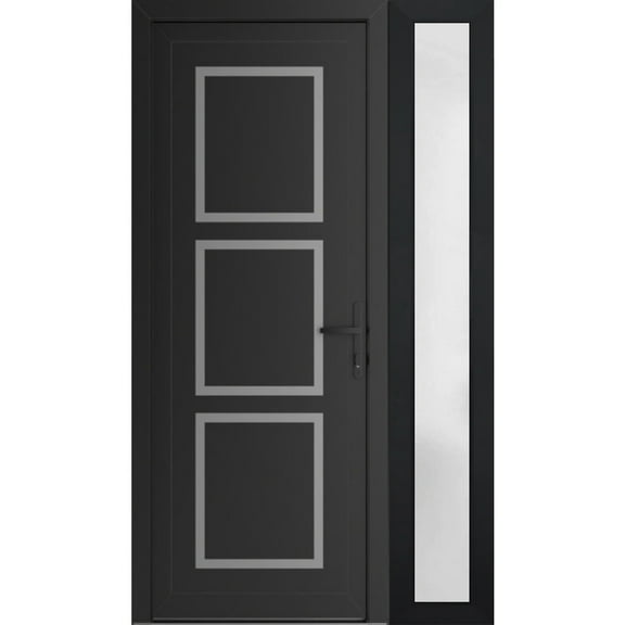 Front Exterior Prehung Metal-Plastic Door Frosted Glass | Manux 8661 Matte Black | Side Sidelite Transom | Office Commercial and Residential Doors Entrance Patio Garage 52 x 80 (W36+16x80) Left-hand