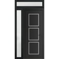 thumbnail image 1 of Front Exterior Prehung Metal-Plastic Door Frosted Glass | Manux 8661 Matte Black | Side and Top Sidelite Transom | Office Commercial and Residential Doors Patio Garage 48x94 (W36+12x80+14) Left-hand, 1 of 5