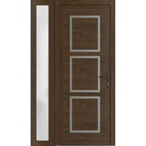 Front Exterior Prehung Metal-Plastic Door Frosted Glass | Manux 8661 Walnut | Side Sidelite Transom | Office Commercial and Residential Doors Entrance Patio Garage 48 x 80 (W36 12x80) Left-hand