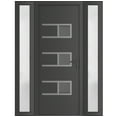 thumbnail image 1 of Front Exterior Prehung Metal-Plastic Door Frosted Glass | Manux 8933 Antracite Grey | 2 Side Sidelite Transoms | Office Commercial and Residential Doors Patio Garage 62x80 (W16+30+16x80) Left-hand, 1 of 5
