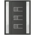 thumbnail image 1 of Front Exterior Prehung Metal-Plastic Door Frosted Glass | Manux 8933 Antracite Grey | 2 Side Sidelite Transoms | Office Commercial and Residential Doors Patio Garage 58x80 (W14+30+14x80) Right-hand, 1 of 6