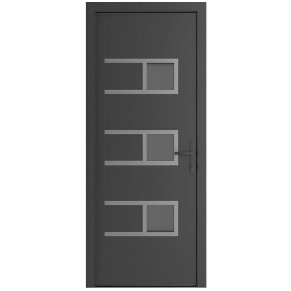 Front Exterior Prehung Metal-Plastic Door Frosted Glass | Manux 8933 Antracite Grey | Office Commercial and Residential Doors Entrance Patio Garage W32x80 Left-hand