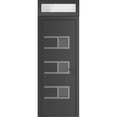 thumbnail image 1 of Front Exterior Prehung Metal-Plastic Door Frosted Glass | Manux 8933 Antracite Grey | Top Sidelite Transom | Office Commercial and Residential Doors Entrance Patio Garage 30x94 (W30x80+14) Left-hand, 1 of 5