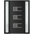 thumbnail image 1 of Front Exterior Prehung Metal-Plastic Door Frosted Glass | Manux 8933 Matte Black | 2 Side Sidelite Transoms | Office Commercial and Residential Doors Patio Garage 64x80 (W16+32+16x80) Right-hand, 1 of 6