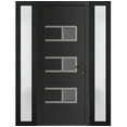 thumbnail image 1 of Front Exterior Prehung Metal-Plastic Door Frosted Glass | Manux 8933 Matte Black | 2 Side Sidelite Transoms | Office Commercial and Residential Doors Patio Garage 58x80 (W14+30+14x80) Left-hand, 1 of 6