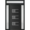 thumbnail image 1 of Front Exterior Prehung Metal-Plastic Door Frosted Glass | Manux 8933 Matte Black | 2 Side and Top Sidelite Transom | Office Commercial and Residential Doors Patio 58x94 (W14+30+14x80+14)Right-hand, 1 of 5