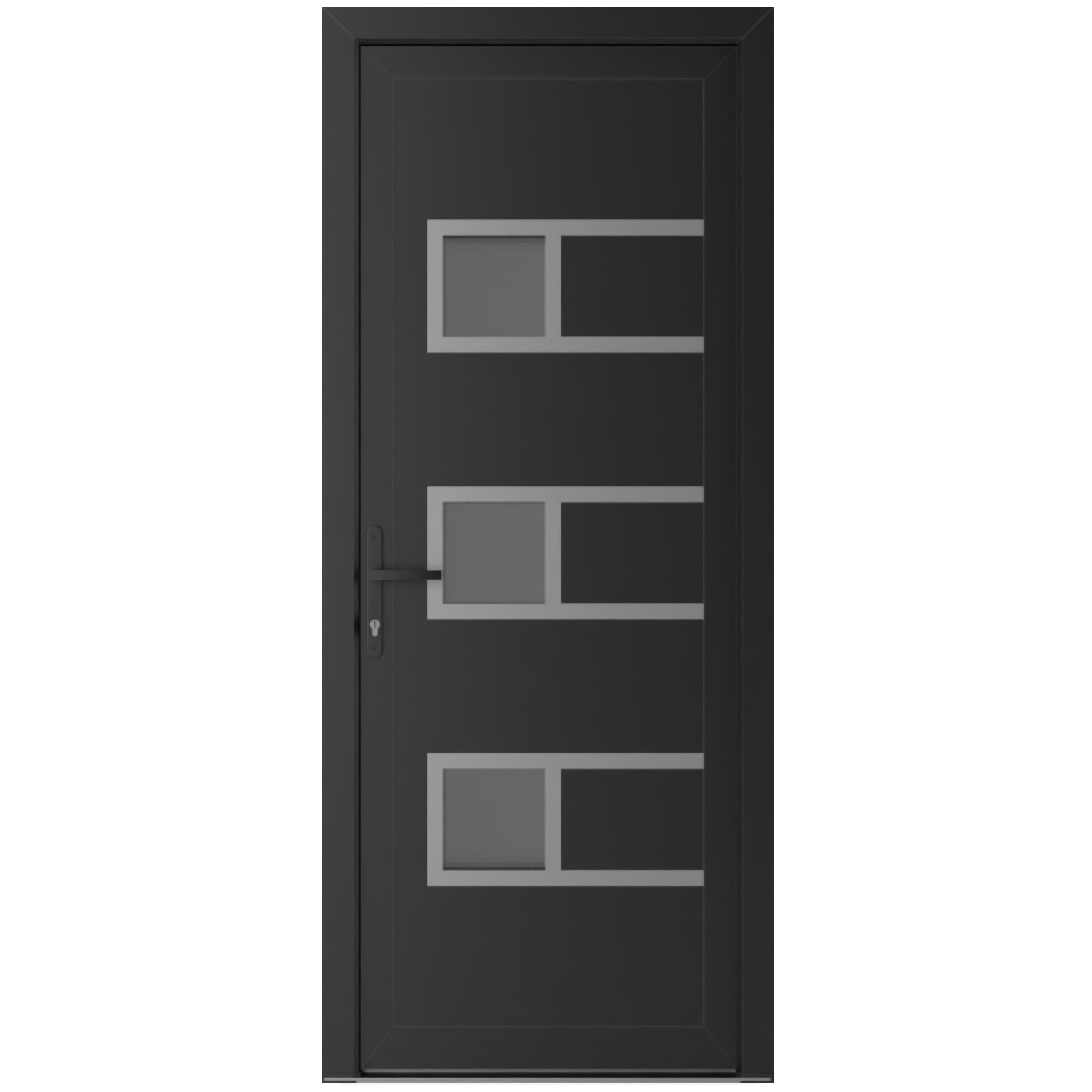 Front Exterior Prehung uPVC Door Mirrored-clear glass | Manux 8933 Matte Black | Office Commercial and Residential Doors Entrance Patio Garage W30x80 Right-hand
