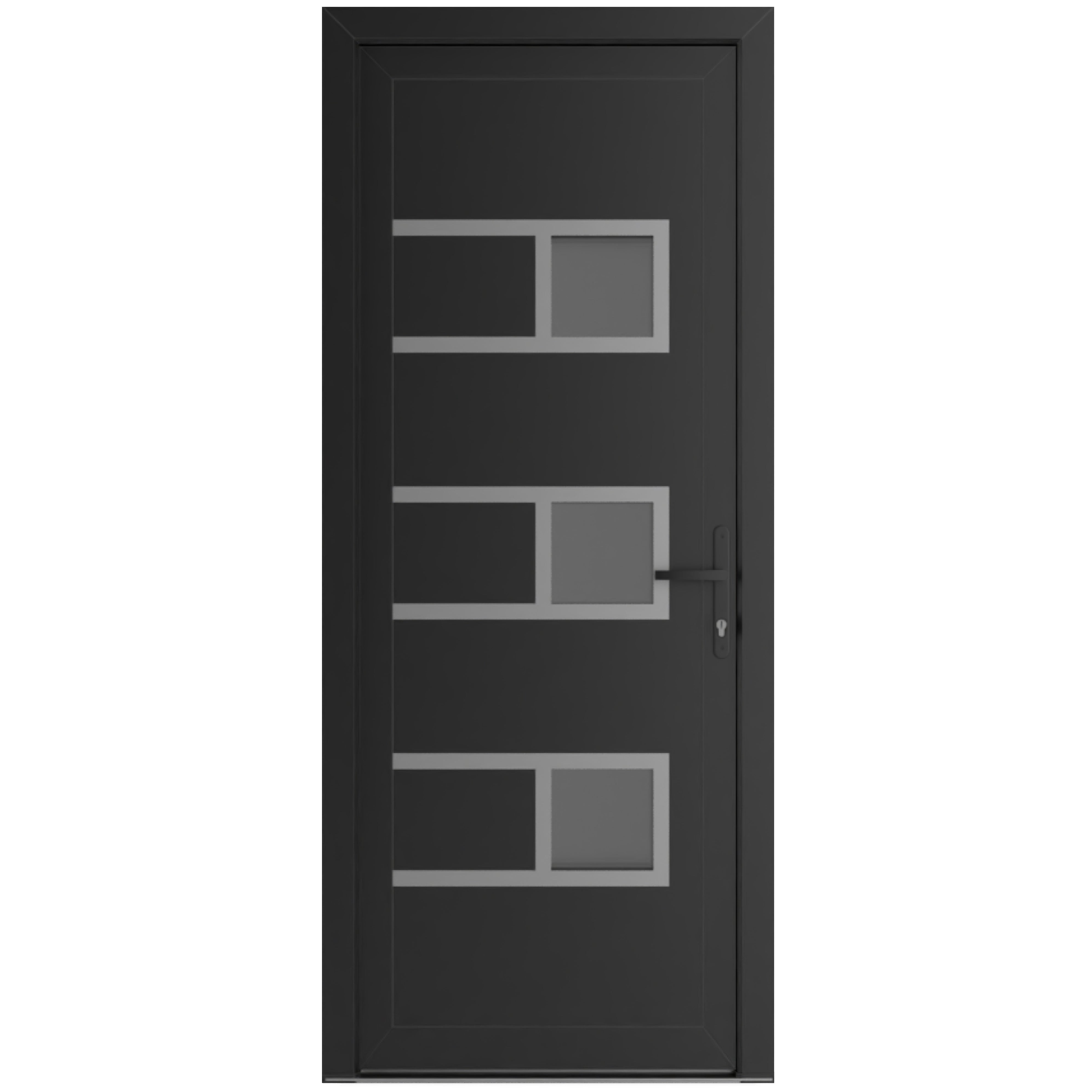 Front Exterior Prehung uPVC Door Mirrored-clear glass | Manux 8933 Matte Black | Office Commercial and Residential Doors Entrance Patio Garage W36x80 Left-hand