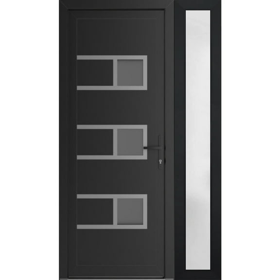 Front Exterior Prehung Metal-Plastic Door Frosted Glass | Manux 8933 Matte Black | Side Sidelite Transom | Office Commercial and Residential Doors Entrance Patio Garage 46 x 80 (W30+16x80) Left-hand