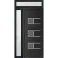 thumbnail image 1 of Front Exterior Prehung Metal-Plastic Door Frosted Glass | Manux 8933 Matte Black | Side and Top Sidelite Transom | Office Commercial and Residential Doors Patio 42x94 (W30+12x80+14) Right-hand, 1 of 6