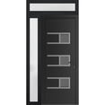 thumbnail image 1 of Front Exterior Prehung Metal-Plastic Door Frosted Glass | Manux 8933 Matte Black | Side and Top Sidelite Transom | Office Commercial and Residential Doors Patio Garage 44x94 (W32+12x80+14) Left-hand, 1 of 6