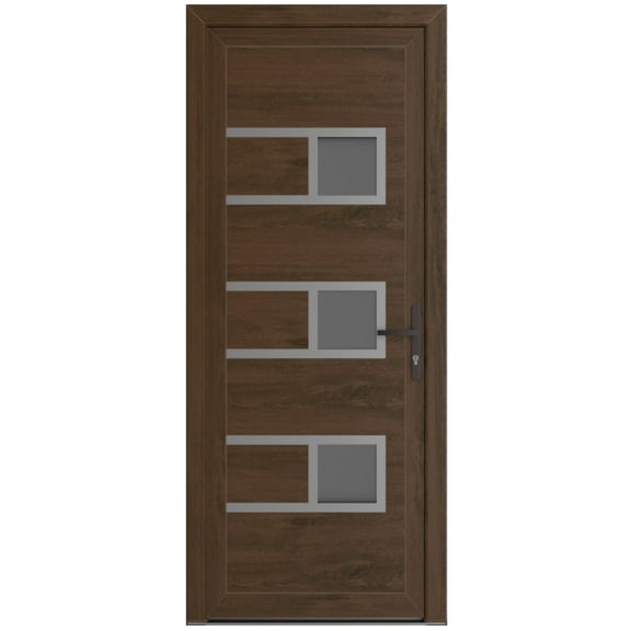 Front Exterior Prehung Metal-Plastic Door Frosted Glass | Manux 8933 Walnut | Office Commercial and Residential Doors Entrance Patio Garage W36x80 Left-hand