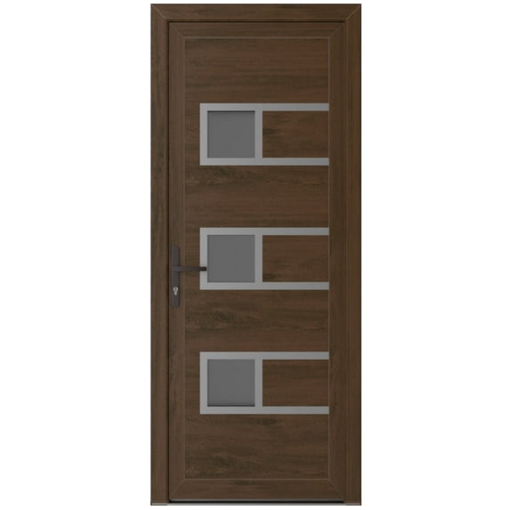Front Exterior Prehung Metal-Plastic Door Frosted Glass | Manux 8933 Walnut | Office Commercial and Residential Doors Entrance Patio Garage W36x80 Right-hand