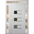 thumbnail image 1 of Front Exterior Prehung Metal-Plastic Door Frosted Glass | Manux 8933 White Silk | 2 Side and Top Sidelite Transom | Office Commercial and Residential Doors Patio 60x94 (W14+32+14x80+14) Right-hand, 1 of 6